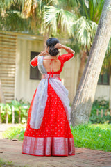 Red Silver Organza lehenga
