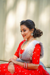 Red Silver Organza lehenga