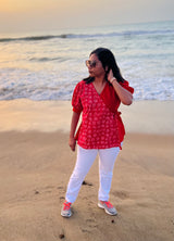 Red Wrap tamil font cotton short top