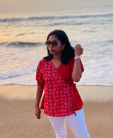 Red Wrap tamil font cotton short top