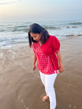Red Wrap tamil font cotton short top