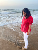Red Wrap tamil font cotton short top