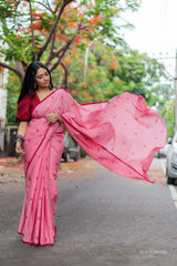 Red mul cotton block printed saree - YoshnasByEla