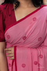 Red mul cotton block printed saree - YoshnasByEla