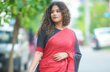 Red and Black shaded mul cotton saree