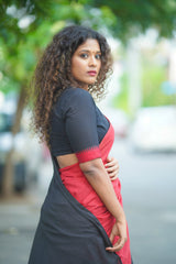 Red and Black shaded mul cotton saree
