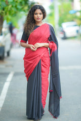 Red and Black shaded mul cotton saree