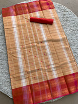 Red checks chettinad cotton saree