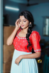 Reddish orange Embroidery Velvet anarkali