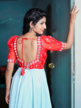 Reddish orange Embroidery Velvet anarkali