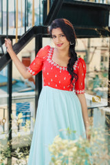 Reddish orange Embroidery Velvet anarkali