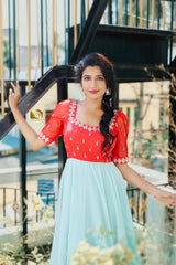 Reddish orange Embroidery Velvet anarkali