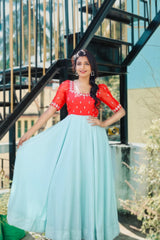 Reddish orange Embroidery Velvet anarkali