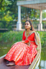 Red embroidery Silk lehenga