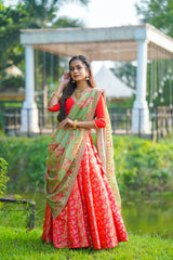 Red embroidery Silk lehenga
