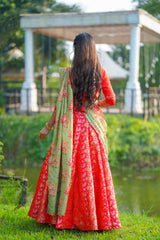 Red embroidery Silk lehenga