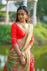 Red embroidery Silk lehenga