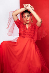 Red net anarkali