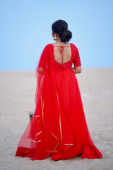 Red net anarkali