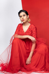 Red net anarkali