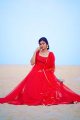 Red net anarkali