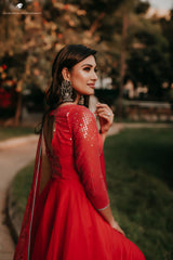 Red organza anarkali