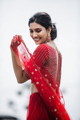 Red Hand embroidered organza lehenga - YoshnasByEla