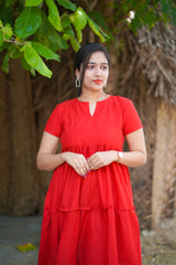 Red plain Mul cotton dress (Top)