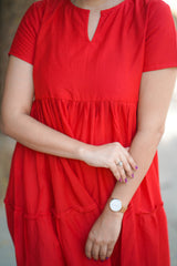 Red plain Mul cotton dress (Top)