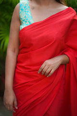 Red plain mul cotton saree