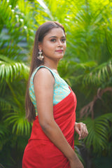 Red plain mul cotton saree