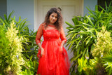 Red sequins net anarkali