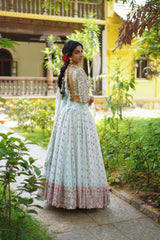 Sky Blue Embroidery Georgette lehenga
