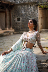 Sky Blue Embroidery Georgette lehenga