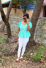 Sky Blue Floral cotton short top