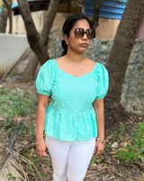 Sky Blue Floral cotton short top