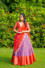 Violet Red Embroidery Silk lehenga