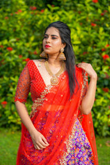 Violet Red Embroidery Silk lehenga