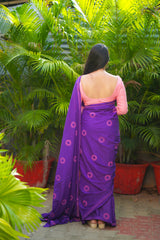 Violet mul cotton block printed saree