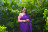 Violet mul cotton block printed saree