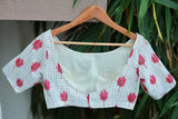White Pink floral cotton Blouse