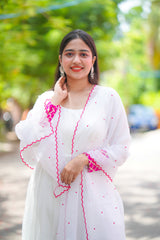 White & Pink Anarkali salwar