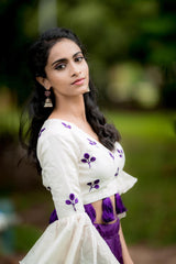 White & purple embroidery lehenga