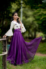 White & purple embroidery lehenga