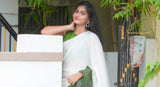 Off White and Green shaded mul cotton saree