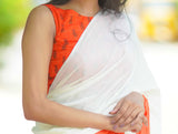 Off White and Orange shaded mul cotton saree