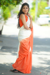 Off White and Orange shaded mul cotton saree