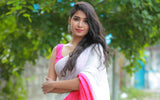Off White and Pink dual shade mul cotton saree
