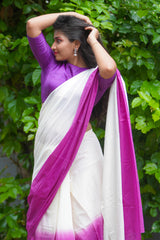 Off White and Purple shaded mul cotton saree