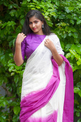 Off White and Purple shaded mul cotton saree